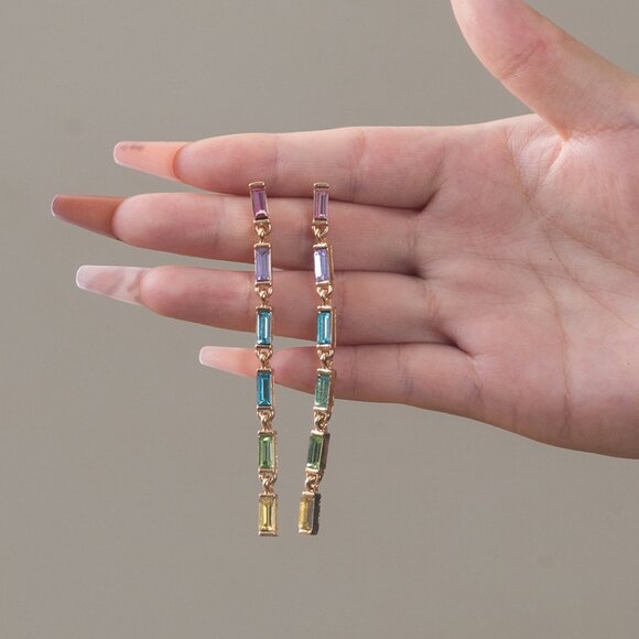 5/$25 Multi Color Crystal Long Drop Earrings - Picture 5 of 6